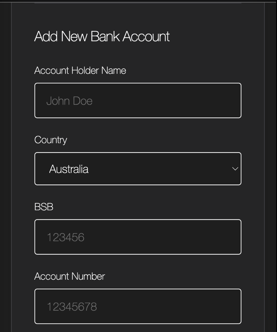 Bank account setup