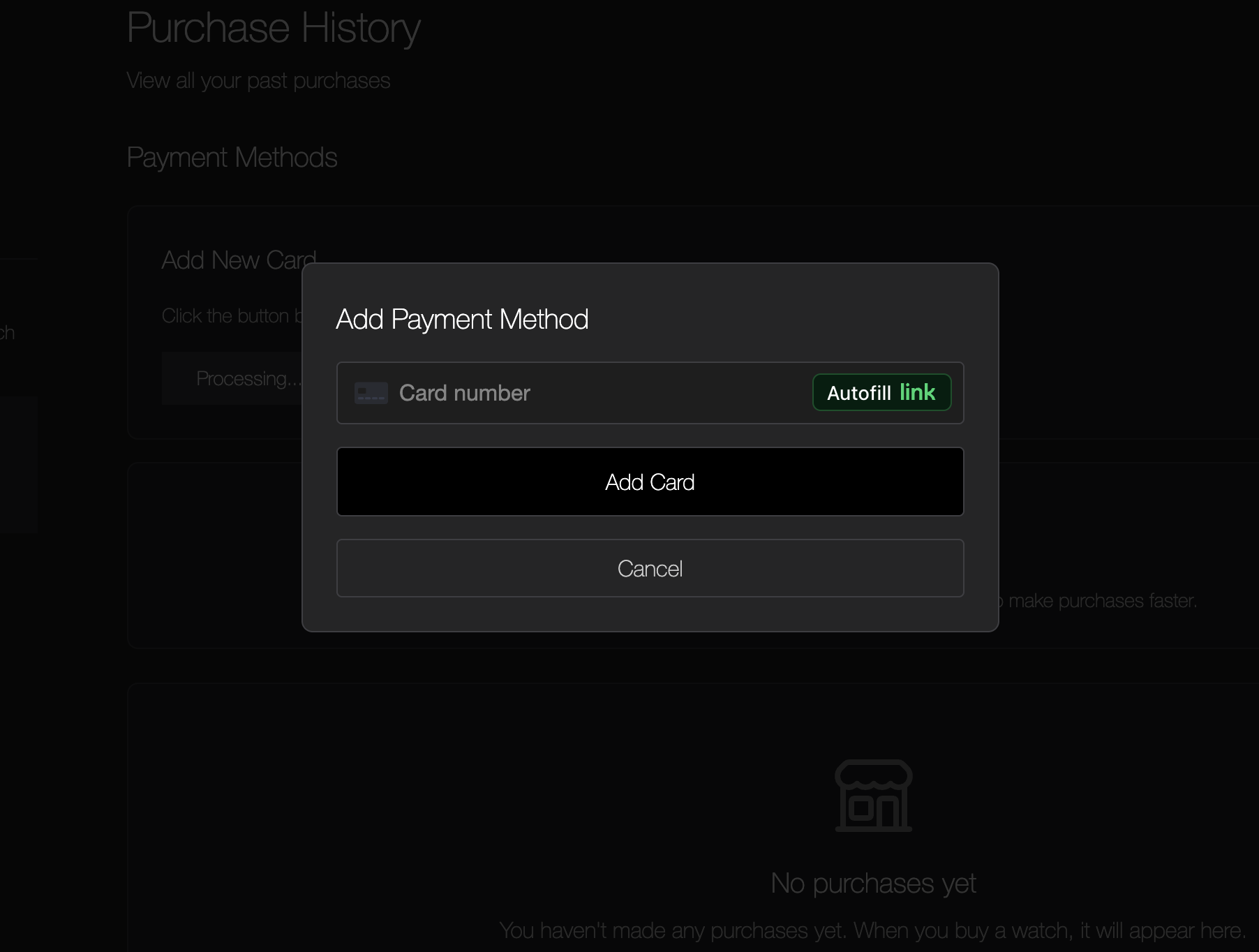 Dashboard payment setup